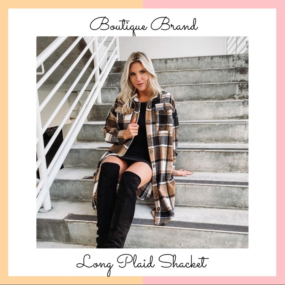Vici Long Plaid Shacket in Brown and Black